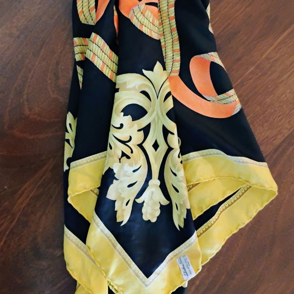 Chic Black And Yellow Patterned Scarf - image 1